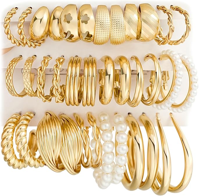 Gold Hoop Earrings Set