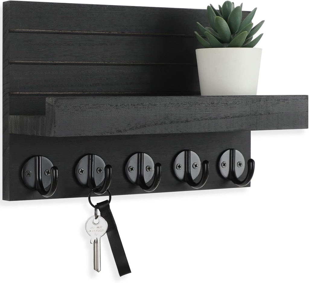 Lwenki Wooden Key Holder for Wall with Shelf
