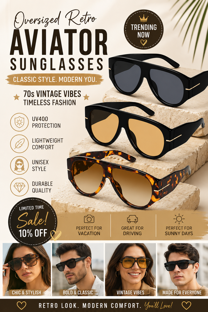 Oversized Retro Aviator Sunglasses for Women & Men