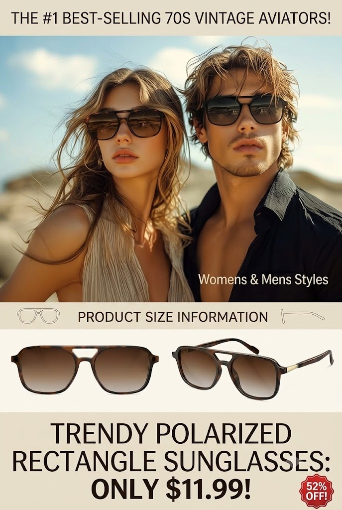 Retro 70s Polarized Aviator Sunglasses for Men & Women