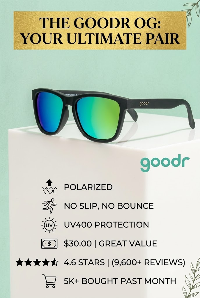 Goodr OG Polarized Running Sunglasses - Black/Green Mirror, No Slip
