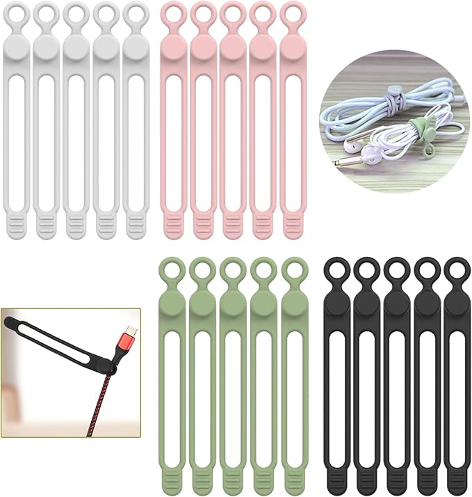 20Pcs Silicone Cable Organizer Multicolor